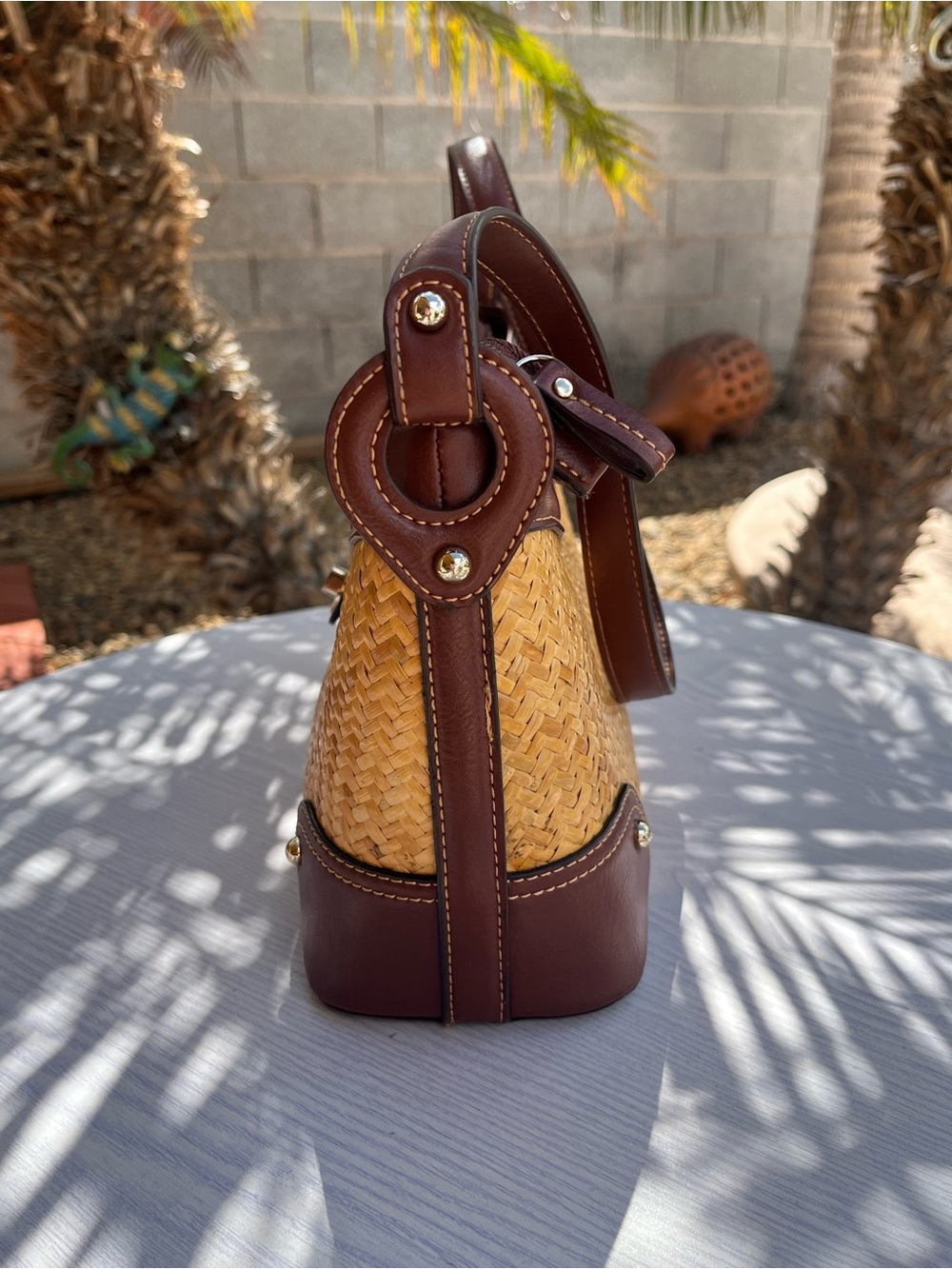 Etienne Aigner Vintage Woven Straw Shoulder Bag with Brown Leather Trim - Picture 2 of 10